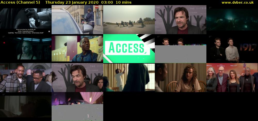 Access (Channel 5) Thursday 23 January 2020 03:00 - 03:10