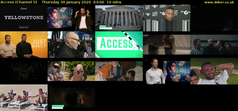 Access (Channel 5) Thursday 30 January 2020 03:00 - 03:10