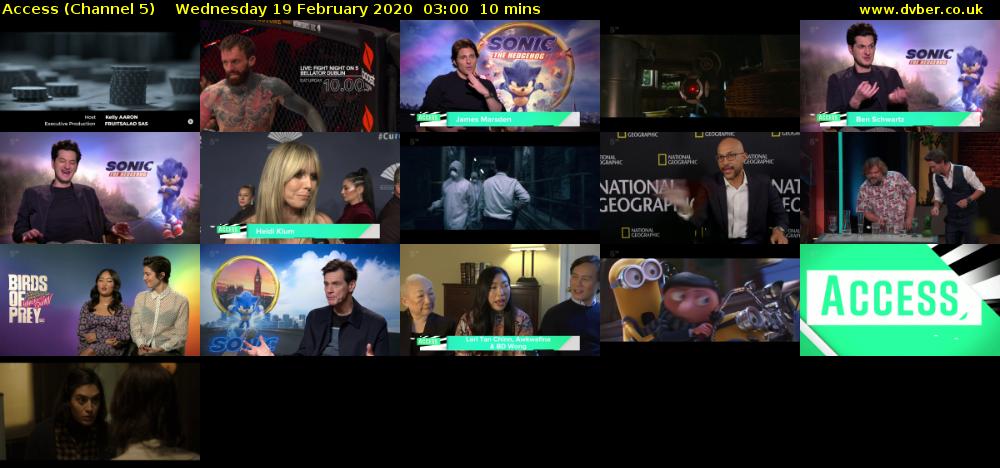 Access (Channel 5) Wednesday 19 February 2020 03:00 - 03:10