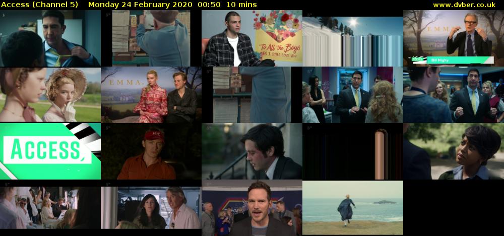 Access (Channel 5) Monday 24 February 2020 00:50 - 01:00