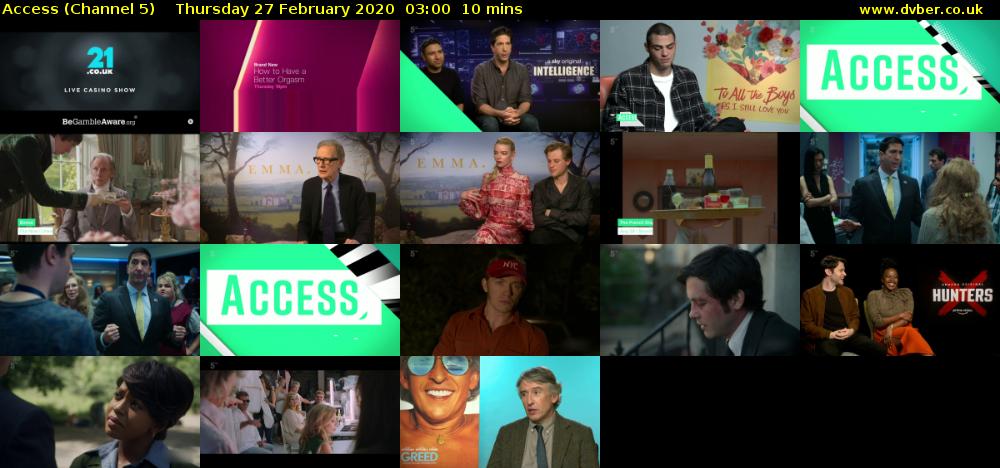 Access (Channel 5) Thursday 27 February 2020 03:00 - 03:10