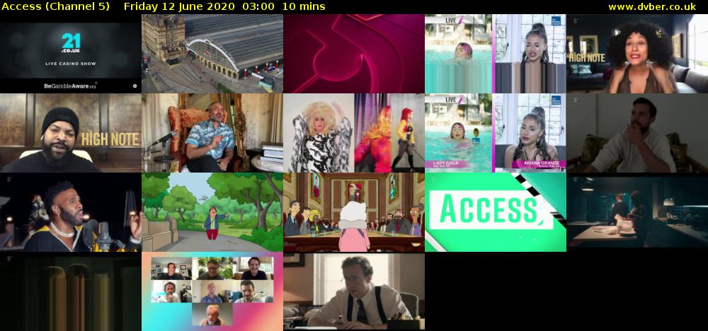 Access (Channel 5) Friday 12 June 2020 03:00 - 03:10