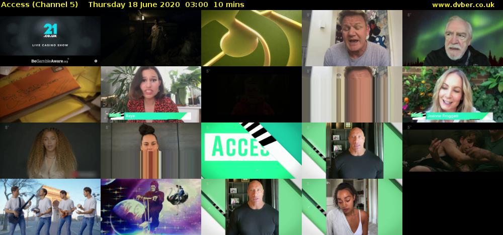 Access (Channel 5) Thursday 18 June 2020 03:00 - 03:10