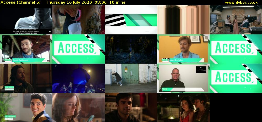 Access (Channel 5) Thursday 16 July 2020 03:00 - 03:10