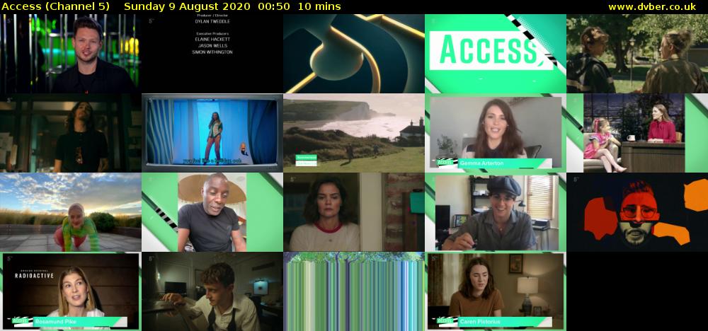 Access (Channel 5) Sunday 9 August 2020 00:50 - 01:00