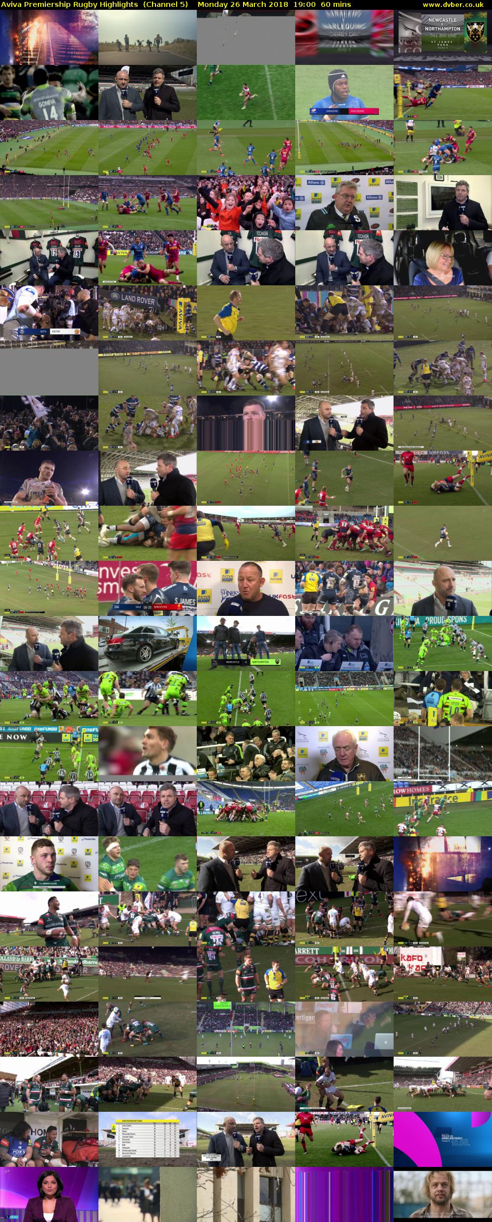 Aviva Premiership Rugby Highlights  (Channel 5) Monday 26 March 2018 19:00 - 20:00