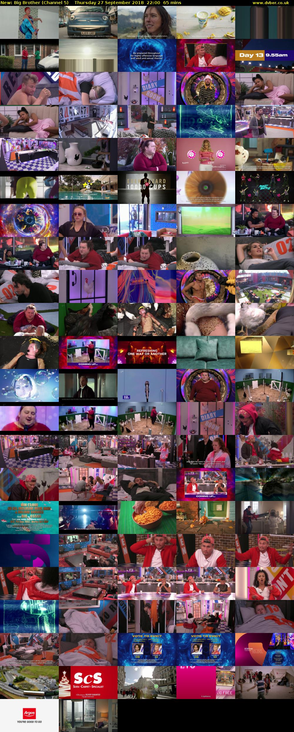 Big Brother (Channel 5) Thursday 27 September 2018 22:00 - 23:05