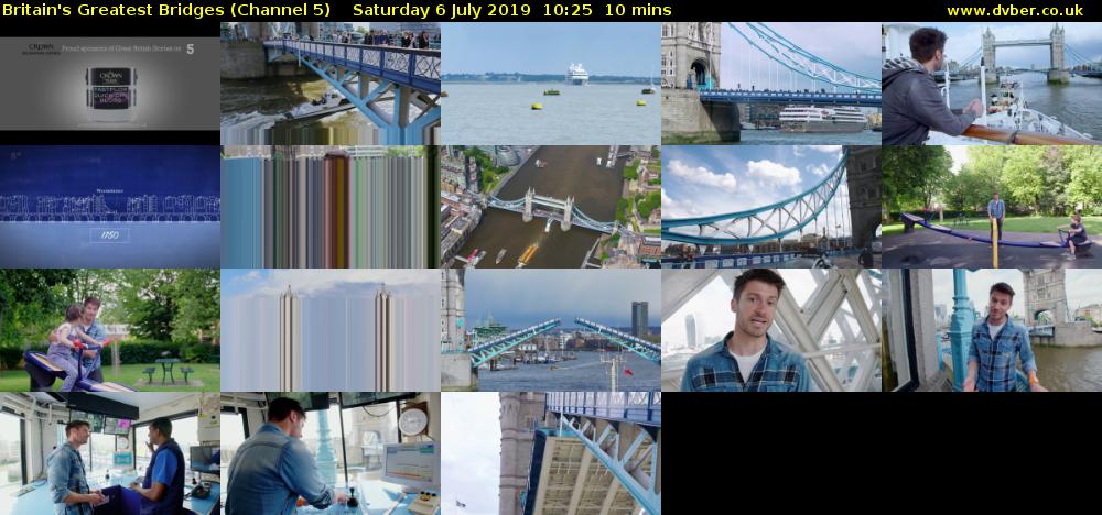 Britain's Greatest Bridges (Channel 5) Saturday 6 July 2019 10:25 - 10:35