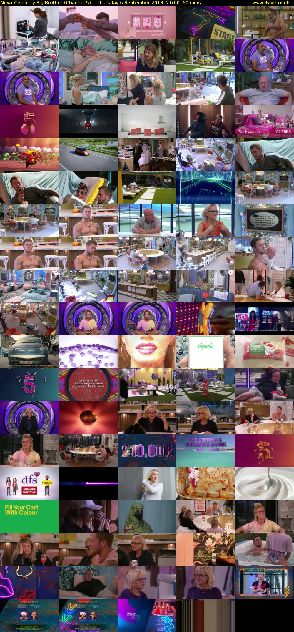 Celebrity Big Brother (Channel 5) Thursday 6 September 2018 21:00 - 22:00