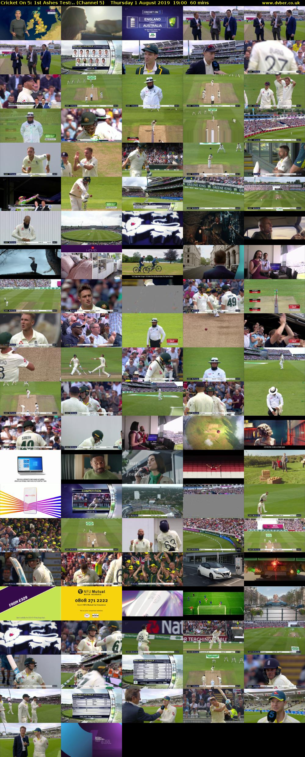 Cricket On 5: 1st Ashes Test:.. (Channel 5) Thursday 1 August 2019 19:00 - 20:00