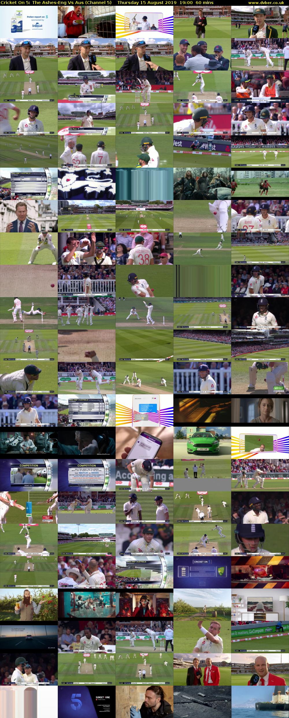 Cricket On 5: The Ashes-Eng Vs Aus (Channel 5) Thursday 15 August 2019 19:00 - 20:00