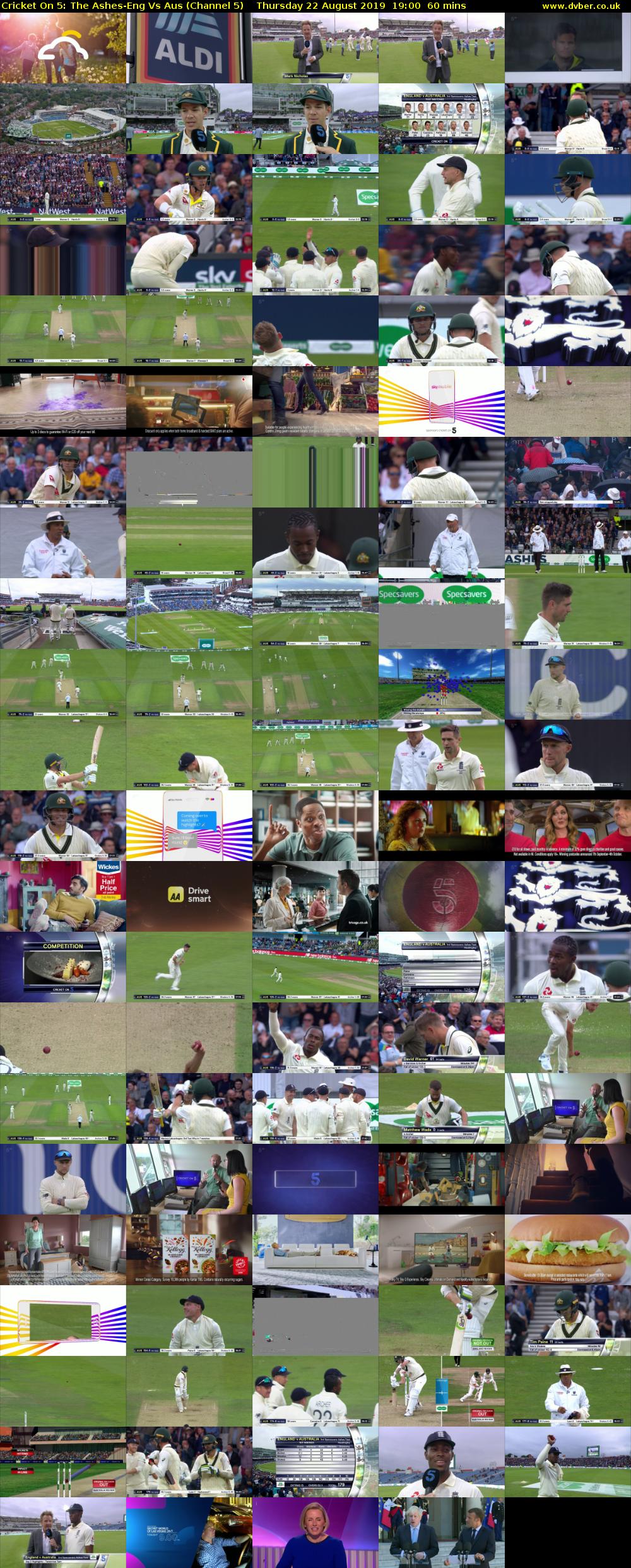 Cricket On 5: The Ashes-Eng Vs Aus (Channel 5) Thursday 22 August 2019 19:00 - 20:00