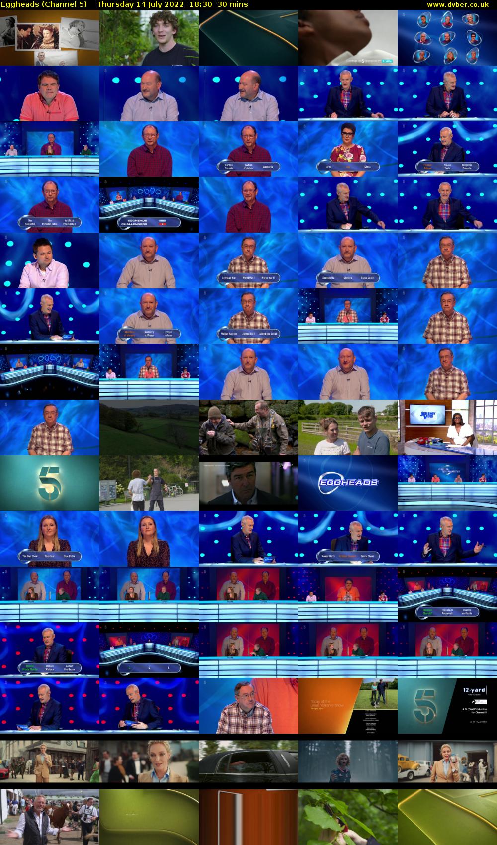 Eggheads (Channel 5) Thursday 14 July 2022 18:30 - 19:00