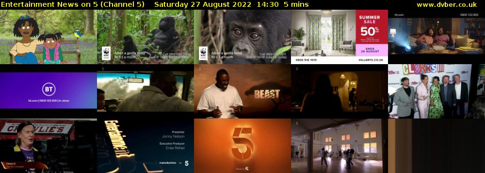 Entertainment News on 5 (Channel 5) Saturday 27 August 2022 14:30 - 14:35