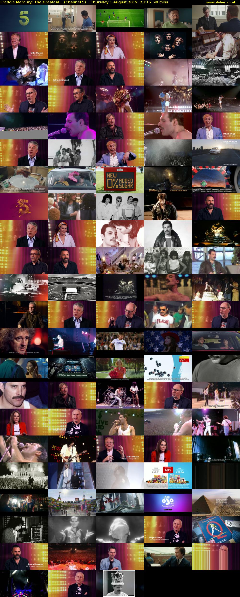 Freddie Mercury: The Greatest... (Channel 5) Thursday 1 August 2019 23:15 - 00:45
