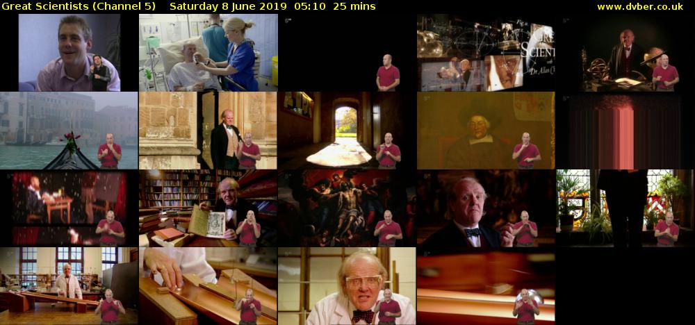 Great Scientists (Channel 5) Saturday 8 June 2019 05:10 - 05:35