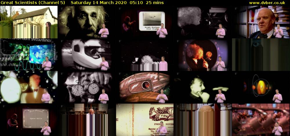 Great Scientists (Channel 5) Saturday 14 March 2020 05:10 - 05:35