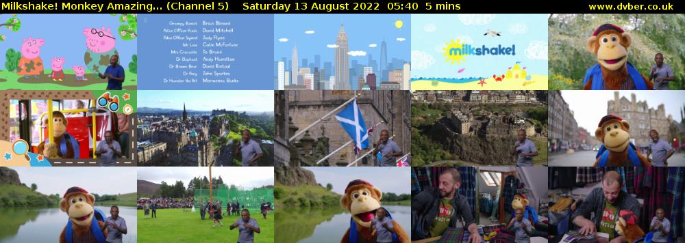 Milkshake! Monkey Amazing... (Channel 5) Saturday 13 August 2022 05:40 - 05:45