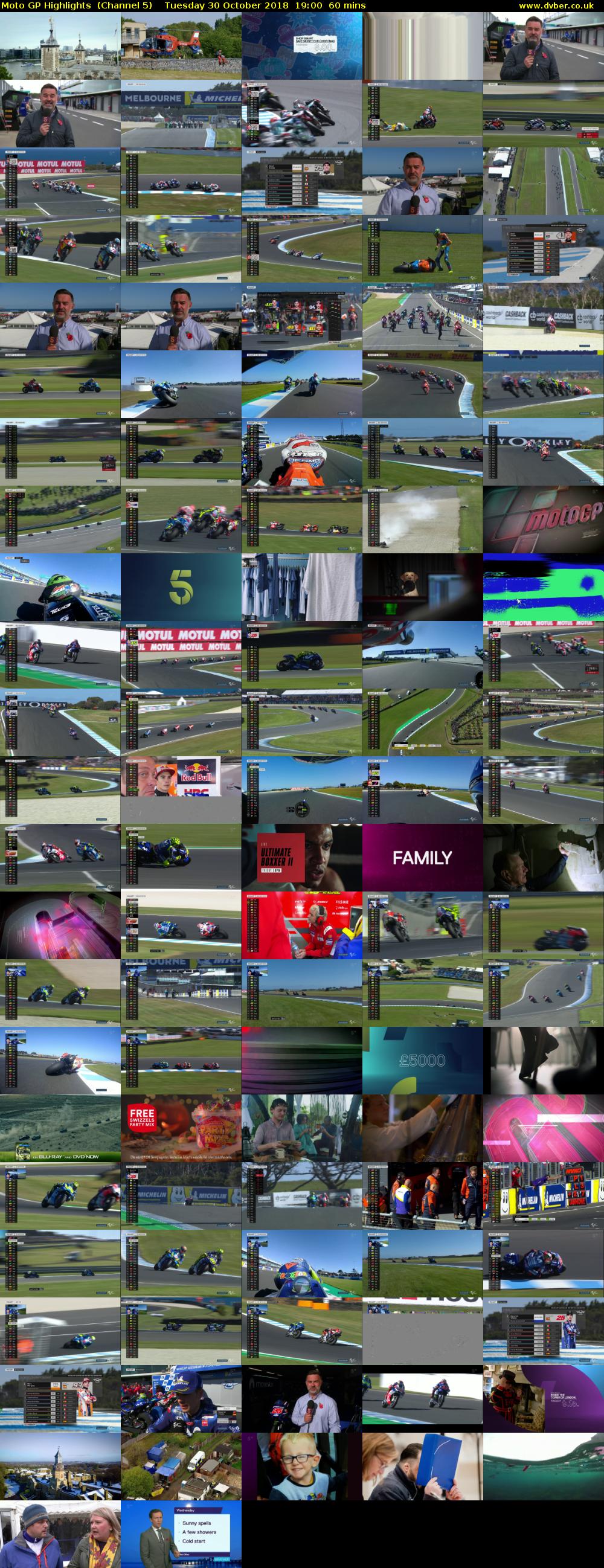 Moto GP Highlights  (Channel 5) Tuesday 30 October 2018 19:00 - 20:00