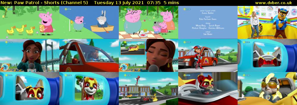 Paw Patrol - Shorts (Channel 5) Tuesday 13 July 2021 07:35 - 07:40