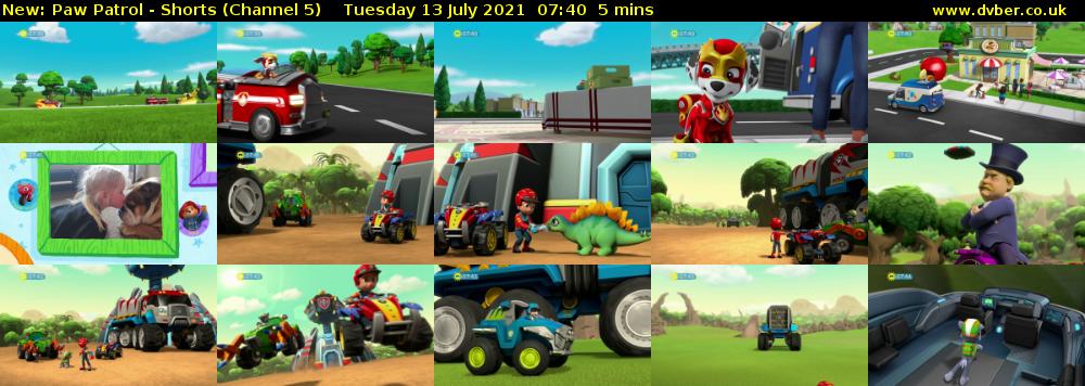 Paw Patrol - Shorts (Channel 5) Tuesday 13 July 2021 07:40 - 07:45