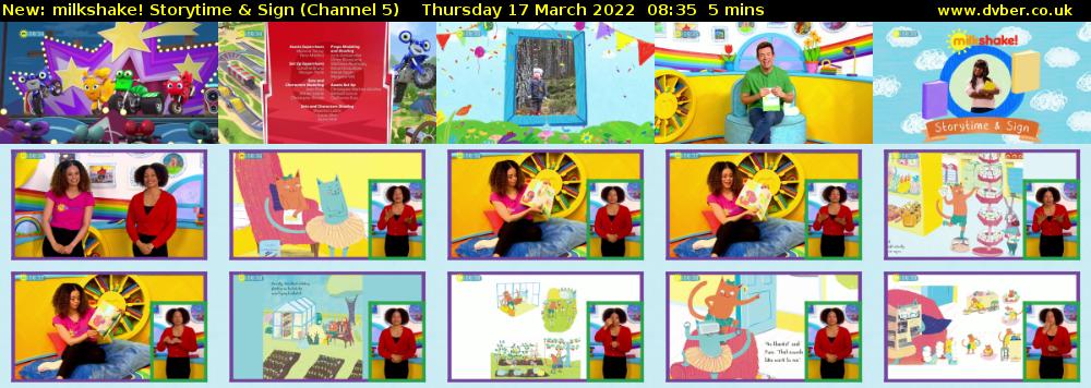 milkshake! Storytime & Sign (Channel 5) Thursday 17 March 2022 08:35 - 08:40
