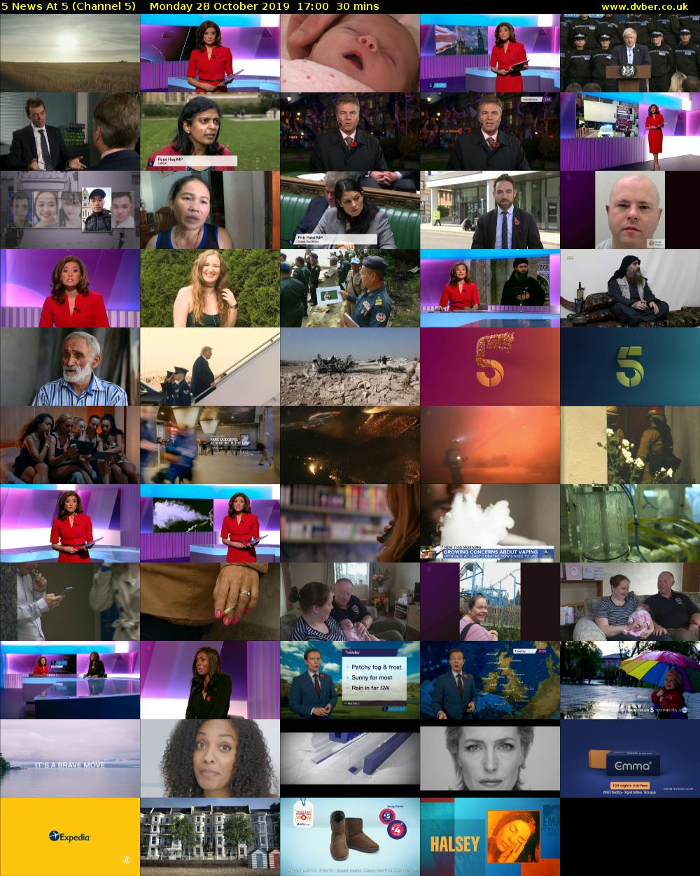 5 News At 5 (Channel 5) Monday 28 October 2019 17:00 - 17:30