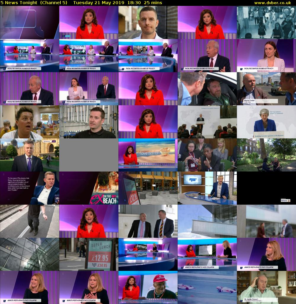 5 News Tonight  (Channel 5) Tuesday 21 May 2019 18:30 - 18:55