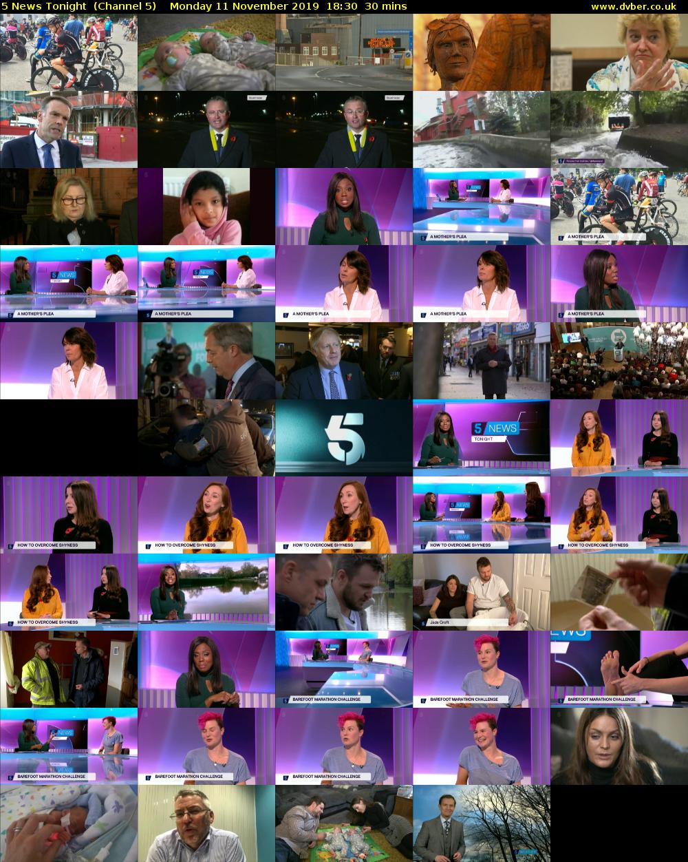 5 News Tonight  (Channel 5) Monday 11 November 2019 18:30 - 19:00