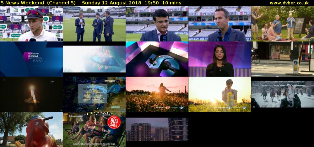 5 News Weekend  (Channel 5) Sunday 12 August 2018 19:50 - 20:00
