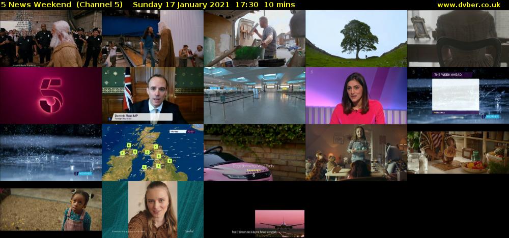 5 News Weekend  (Channel 5) Sunday 17 January 2021 17:30 - 17:40