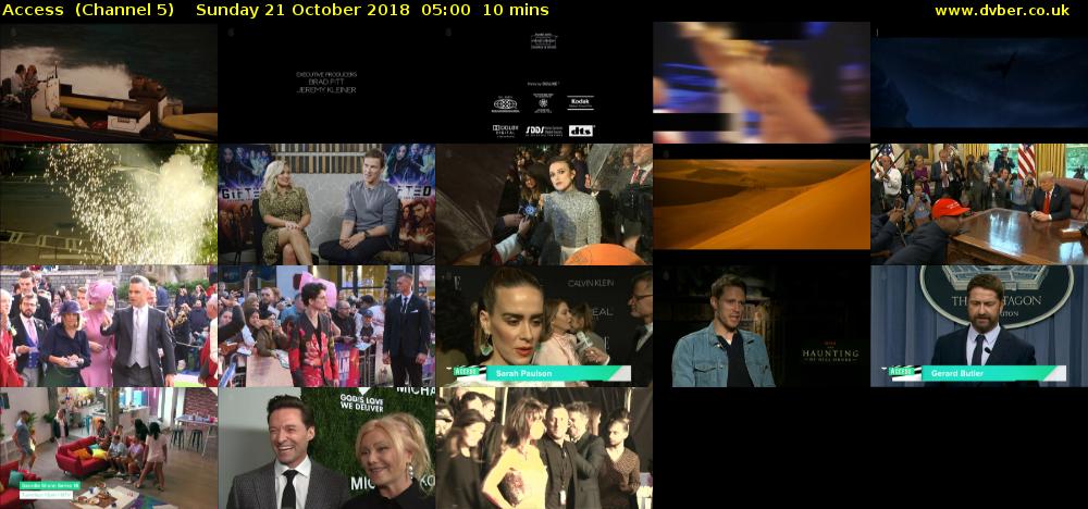 Access  (Channel 5) Sunday 21 October 2018 05:00 - 05:10