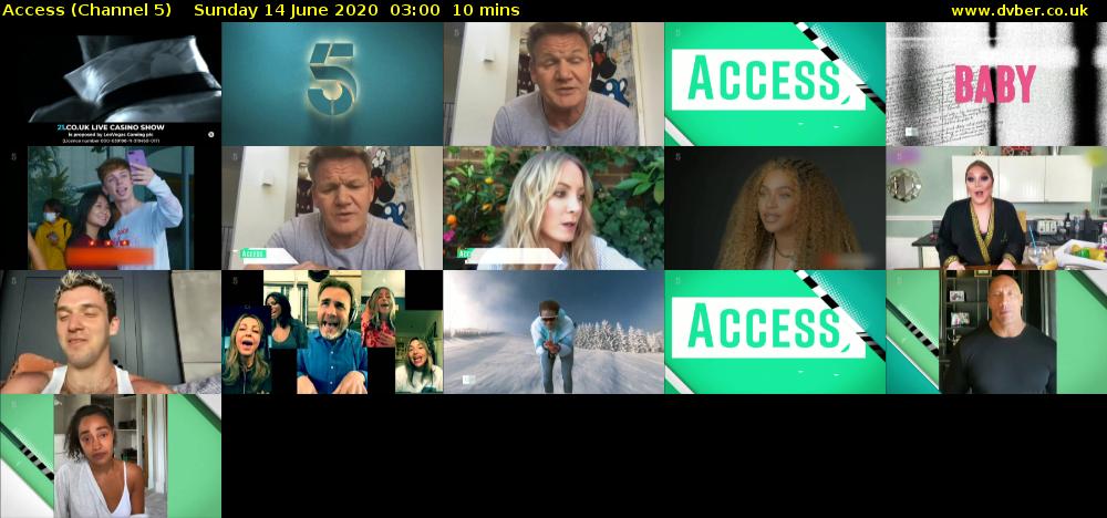 Access (Channel 5) Sunday 14 June 2020 03:00 - 03:10