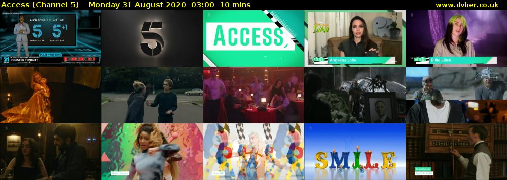 Access (Channel 5) Monday 31 August 2020 03:00 - 03:10