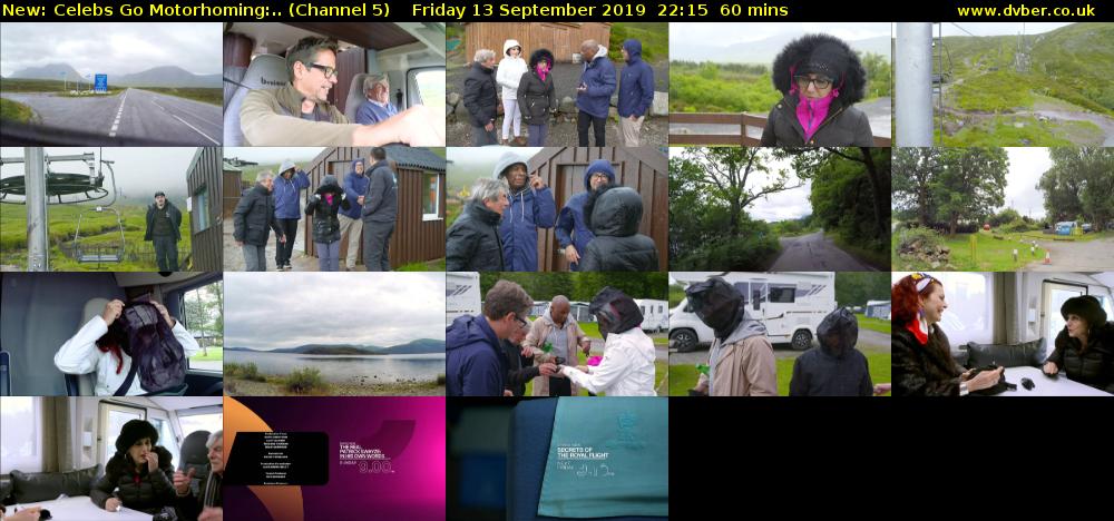 Celebs Go Motorhoming:.. (Channel 5) Friday 13 September 2019 22:15 - 23:15