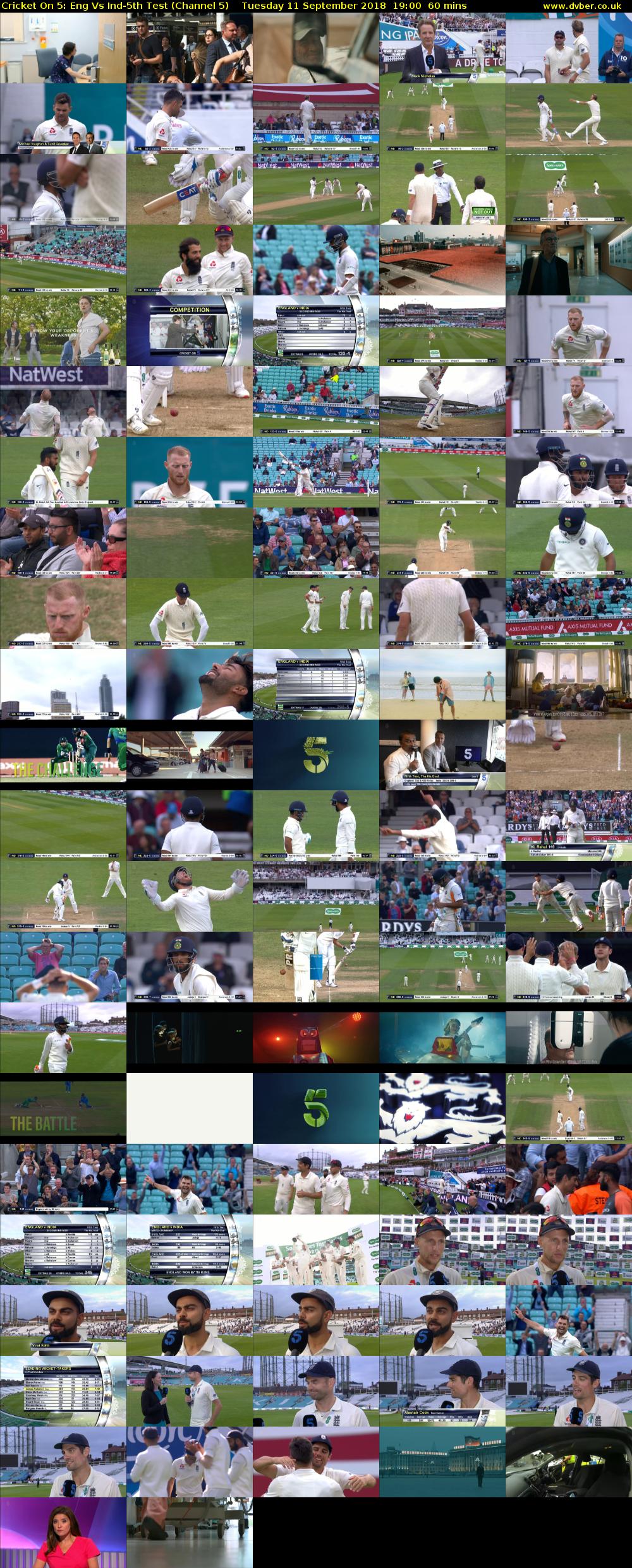 Cricket On 5: Eng Vs Ind-5th Test (Channel 5) Tuesday 11 September 2018 19:00 - 20:00