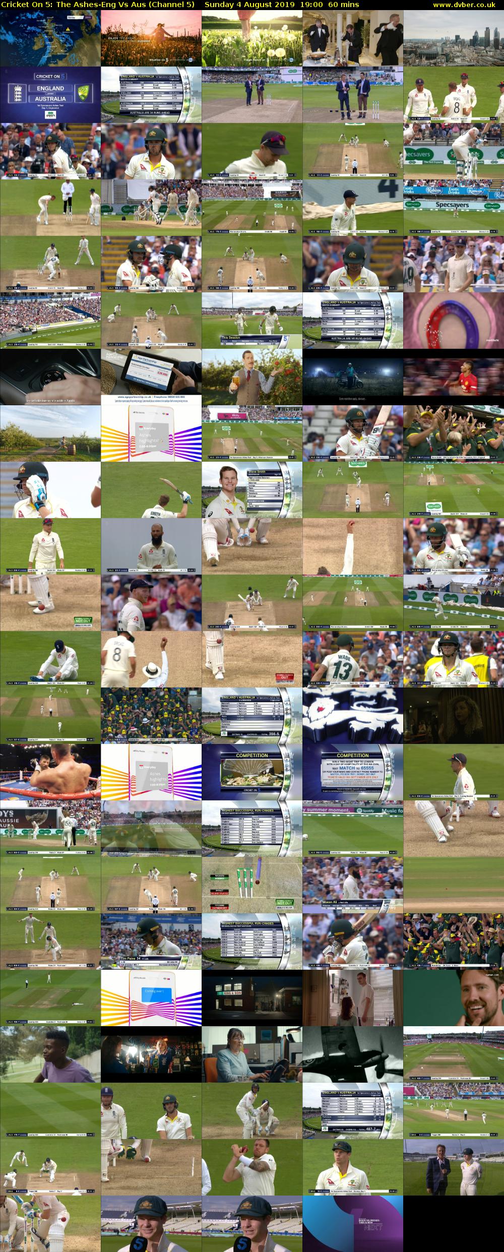 Cricket On 5: The Ashes-Eng Vs Aus (Channel 5) Sunday 4 August 2019 19:00 - 20:00