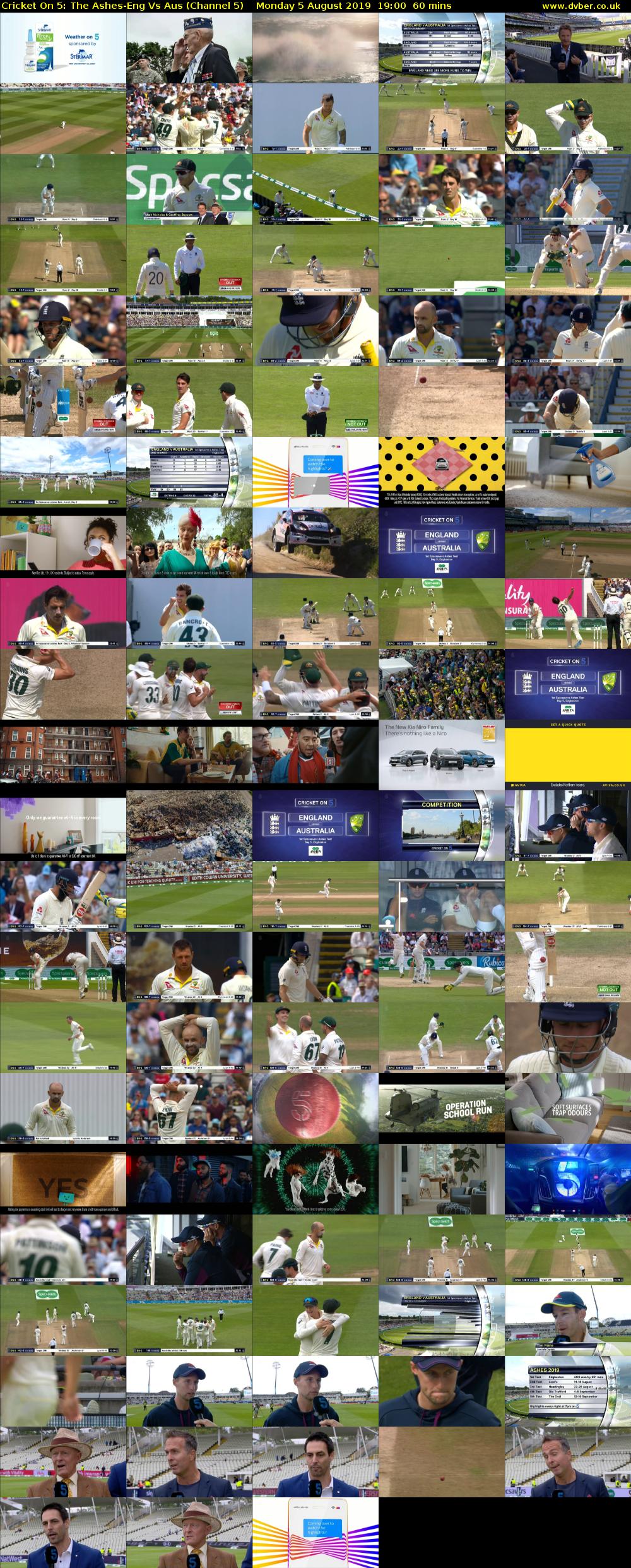 Cricket On 5: The Ashes-Eng Vs Aus (Channel 5) Monday 5 August 2019 19:00 - 20:00