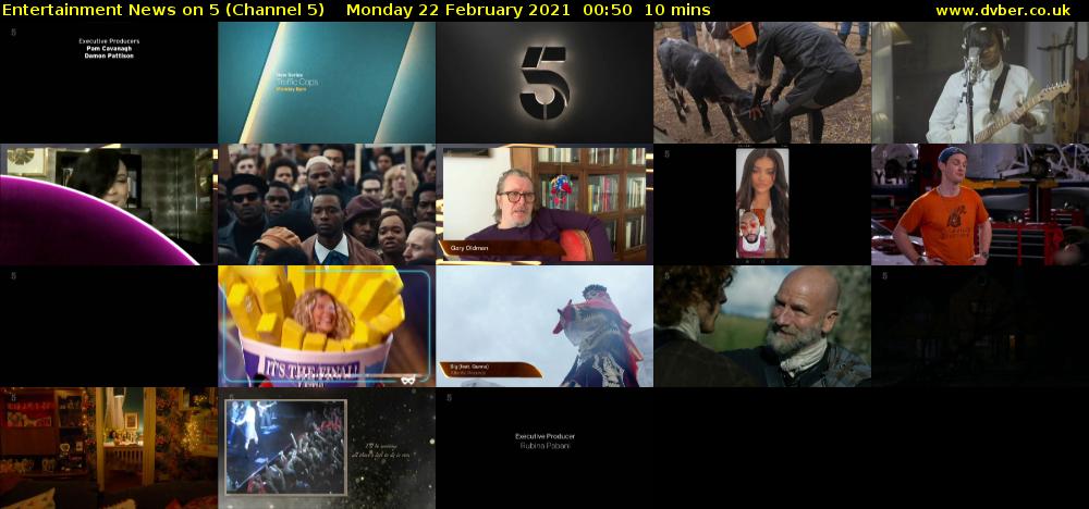 Entertainment News on 5 (Channel 5) Monday 22 February 2021 00:50 - 01:00