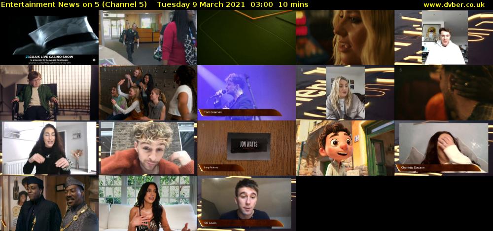 Entertainment News on 5 (Channel 5) Tuesday 9 March 2021 03:00 - 03:10