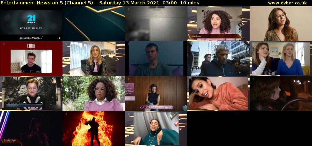 Entertainment News on 5 (Channel 5) Saturday 13 March 2021 03:00 - 03:10