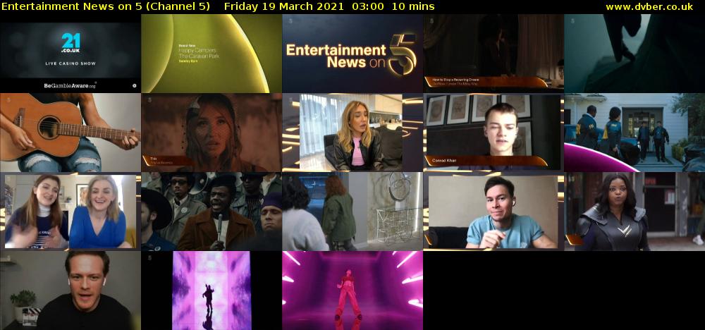 Entertainment News on 5 (Channel 5) Friday 19 March 2021 03:00 - 03:10