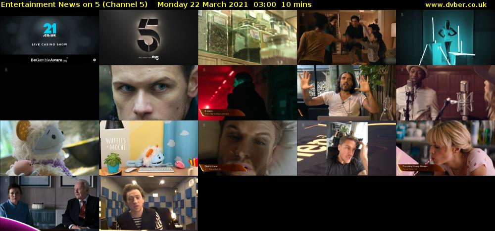 Entertainment News on 5 (Channel 5) Monday 22 March 2021 03:00 - 03:10