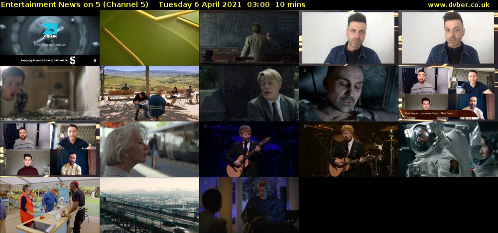 Entertainment News on 5 (Channel 5) Tuesday 6 April 2021 03:00 - 03:10