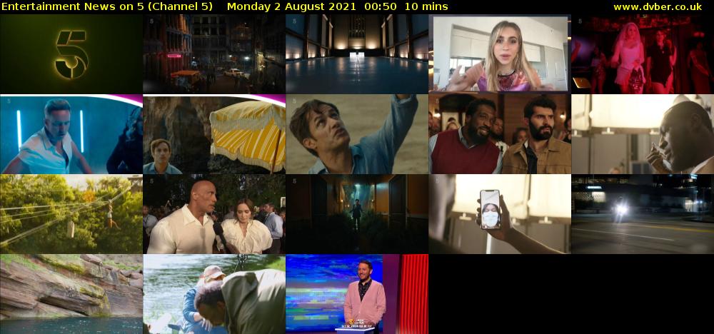 Entertainment News on 5 (Channel 5) Monday 2 August 2021 00:50 - 01:00