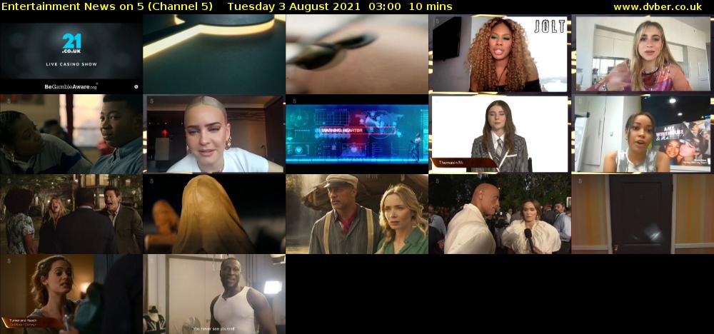 Entertainment News on 5 (Channel 5) Tuesday 3 August 2021 03:00 - 03:10