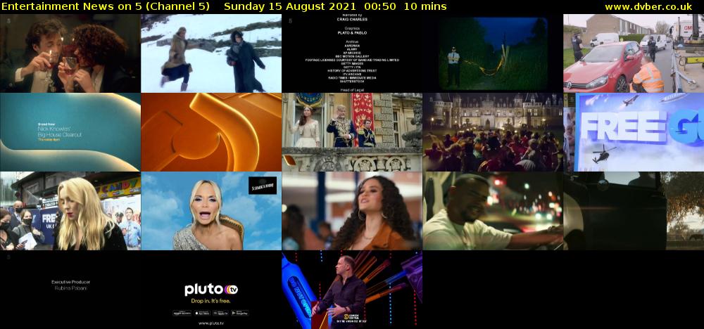 Entertainment News on 5 (Channel 5) Sunday 15 August 2021 00:50 - 01:00