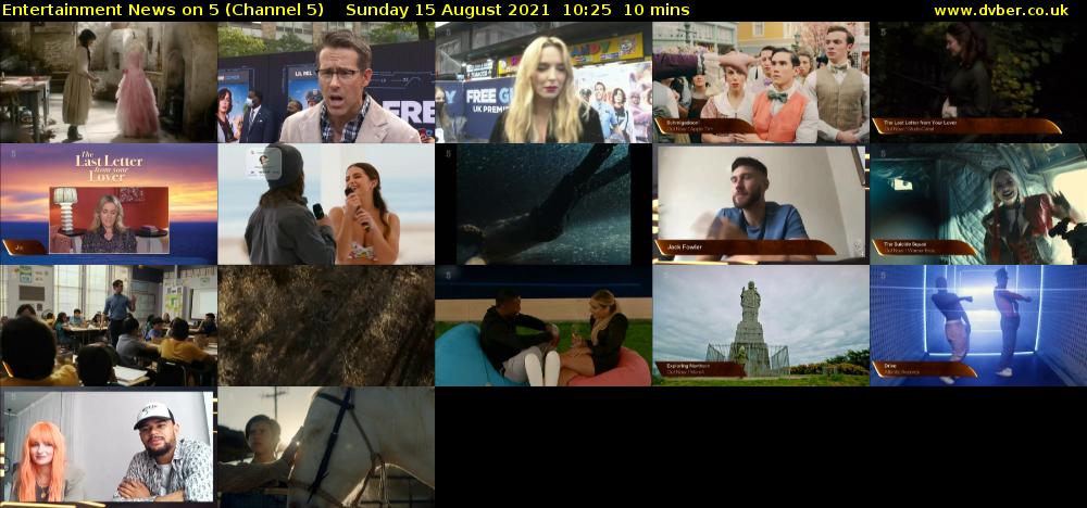 Entertainment News on 5 (Channel 5) Sunday 15 August 2021 10:25 - 10:35