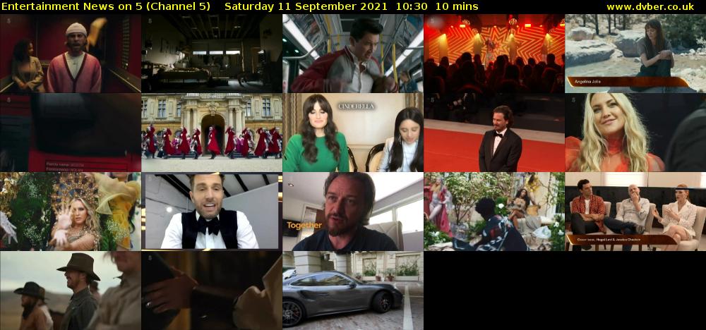 Entertainment News on 5 (Channel 5) Saturday 11 September 2021 10:30 - 10:40