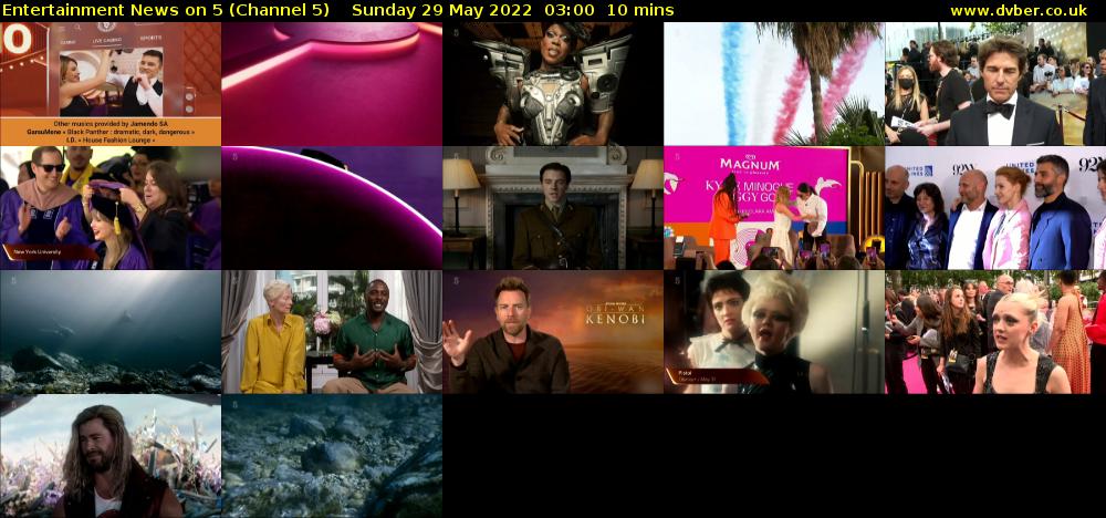Entertainment News on 5 (Channel 5) Sunday 29 May 2022 03:00 - 03:10